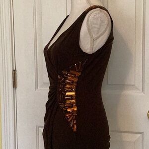 Cache Espresso Brown Wrap Top w/ Awesome Embellishments
